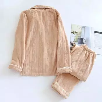 Новый зимний комплект ночного белья для пар, мужские и женские брюки с длинным рукавом, из двух частей, коралловый плюш, большой размер M