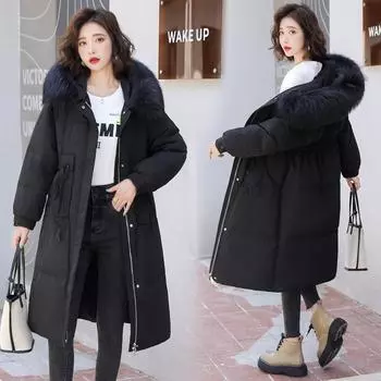 Новый зимний пуховик большого размера, женский средний и длинный шерстяной воротник с большим воротником, утолщающее пальто 6XL чёрный