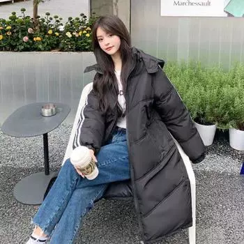 Новый зимний пуховик, женская парка, хлопковое пальто средней длины в корейском стиле, свободная повседневная стеганая куртка с подкладкой S чёрный