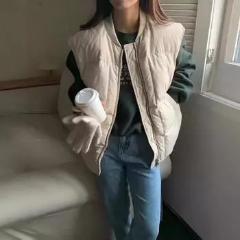 Новый зимний пуховый жилет женский белый утиный пух маленький короткий жилет бейсбольный воротник дизайн жилет One size