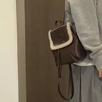 Новый зимний ретро плюшевый рюкзак для женщин корейский Ins простая и универсальная сумка из овечьего меха для женщин