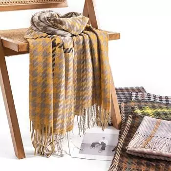 Новый зимний стиль шарф в клетку «Тысяча птиц» модный европейский и американский шарф для поездок на работу, устойчивый к холоду, с высококачественным ощущением, удлиненная теплая шаль 65*200cm