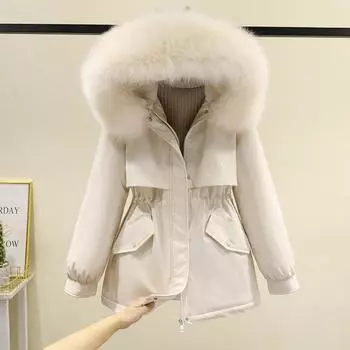 Новый зимний стиль — женская короткая свободная куртка-пуховик больших размеров с ворсом из утолщенного хлопка. M