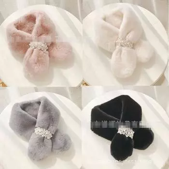 Новый зимний теплый шарф, милый плюшевый шарф с жемчужным украшением 80-100cm серый