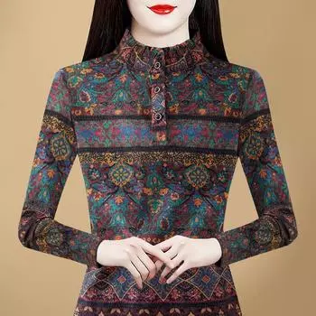 Новый зимний топ с длинными рукавами для женщин, универсальный, для мам, замедляющих старение, утолщенный и теплый воротник-стойка, внутренняя основа, футболка M