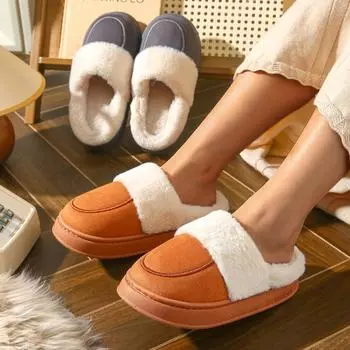 Новый зимний тренд: теплые нескользящие пушистые тапочки для дома, женские тапочки с закрытым носком, женская домашняя хлопковая обувь 36-37