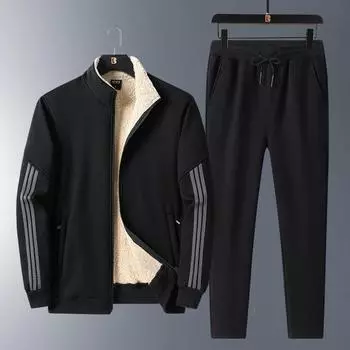 Новый зимний утолщенный кардиган из овечьей шерсти, флисовый свитер, двухкомпонентный зимний спортивный костюм с капюшоном для отдыха L