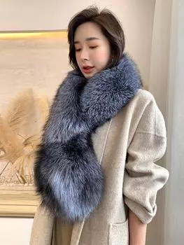 Новый зимний женский натуральный роскошный шарф из натурального лисьего меха, шаль, полная шкура, теплый мягкий 100% натуральный лисьий мех, шарфы для женщин, глушитель из натурального меха Length 125cm белый