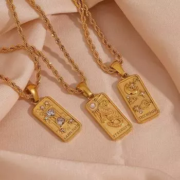 Новый значимый ювелирный подарок, волшебные ожерелья Таро из нержавеющей стали с PVD-покрытием, водонепроницаемая веревочная цепочка, квадратное ожерелье THE MOON-