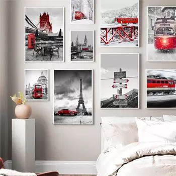 Новый знак скандинавского города, здание, пейзаж, холст, картина, постер с поездом в снегу, офис, гостиная, спальня, украшение для дома, фреска без рамки 21*30cm