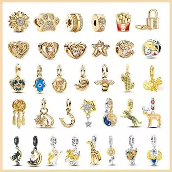 Новый золотой S925 стерлингового серебра светлячок сердце крест лось желтое золото кулон бусины подходят оригинальный браслет DIY женские ювелирные изделия