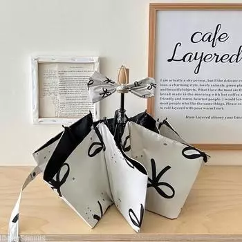 Новый зонт от солнца из винила с бантом в стиле INS, защита от солнца и ультрафиолета, портативный, компактный, изысканный, для защиты от дождя и солнца, роскошный, для женщин, складной