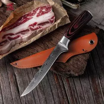 Нож для филе Острый кухонный нож Лезвие из нержавеющей стали шириной 5,5 дюйма Нож для запасного ребра Нескользящая ручка