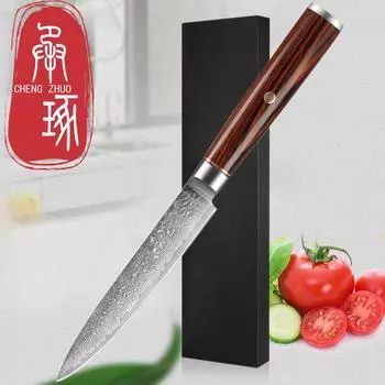 Нож для фруктов из дамасской стали, 5-дюймовый профессиональный японский кухонный нож, супер острый нож из высокоуглеродистой стали для резки мяса рыбы коричневый