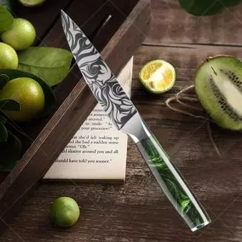 Нож для фруктов из нержавеющей стали, маленький, с узором «дамасская сталь», многоцелевой нож для очистки и нарезки фруктов, бытовой кухонный нож 1 pcs