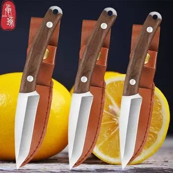 Нож для фруктов из нержавеющей стали с чехлом, кухонный нож для овощей, нож для чистки с деревянной ручкой, портативный нож для кемпинга на открытом воздухе with cover
