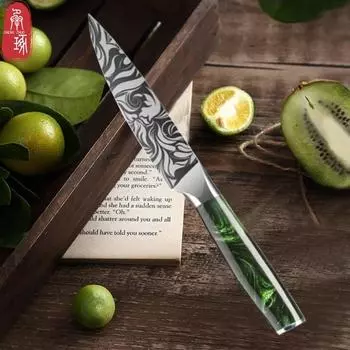 Нож для фруктов из нержавеющей стали, зеленая смола, нежный дамасский узор, нож шеф-повара, универсальный японский нож для хлеба, кухонный нож 1pcs зелёный