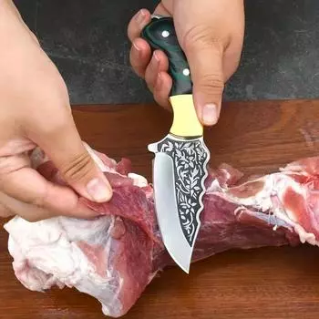Нож для кемпинга на открытом воздухе с утолщенной ручкой, нож для мяса с узором, нож для рукояти, нож для барбекю из нержавеющей стали, нож для фруктов