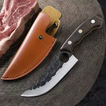 Нож для ковки, кухонный нож для снятия окалины из нержавеющей стали, удобная деревянная ручка, кухонный нож для нарезки фруктов и овощей 1pcs without cover