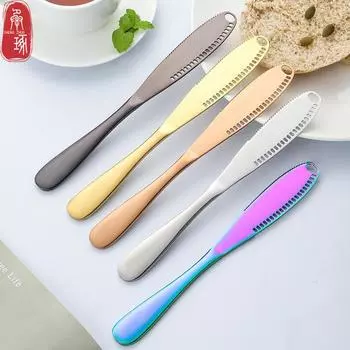 Нож для масла из нержавеющей стали с титановым покрытием, длинная ручка, шпатель для масла для варенья, западная посуда, нож для украшения крема 1pcs серебряный