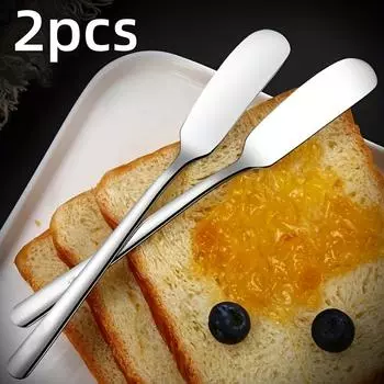 Нож для масла Нож для масла из нержавеющей стали Нож для масла Разбрасыватель сыра Банка для разбрасывания Металлическая банка Шпатель Бытовая банка Шпатель Шпатель для масла Кухонная лопатка для масла 2pcs Stainless Steel Round Head Butter Knife