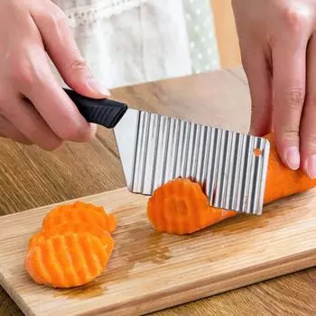 Нож для нарезки картофеля фри из нержавеющей стали, нож для нарезки картофеля, овощей, фруктов, волнистый нож, измельчитель, инструмент для нарезки картофеля фри жёлтый