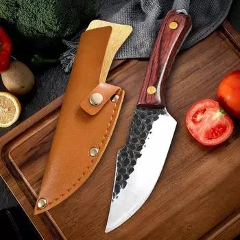 Нож для нарезки овощей из нержавеющей стали, кухонный нож для обвалки мяса, мясной тесак, фруктовый нож, выкованный вручную для барбекю и мяса