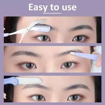 Нож для обрезки бровей, бритва для лица для женщин, профессиональные ножницы для бровей с расческой, триммер для бровей, скребок, аксессуары