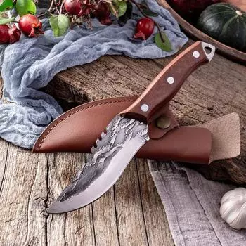 Нож для обвалки из кованой нержавеющей стали Нож для мяса Нож мясника Нож для фруктов с чехлом из кожи boning knife