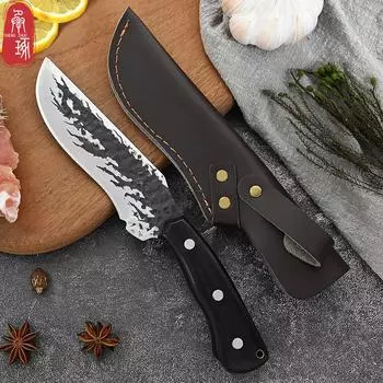 Нож для обвалки из нержавеющей стали, кованый кухонный нож для шеф-повара, нож для резьбы с деревянной ручкой 1 pcs with cover