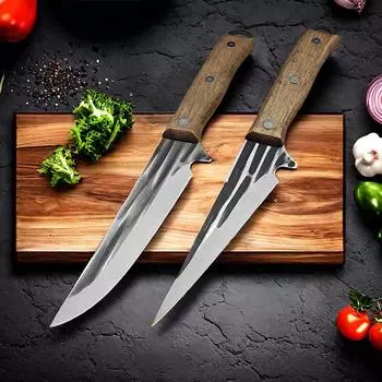 Нож для обвалки из нержавеющей стали, кованый кухонный нож с полным Таном, ножи шеф-повара, нож для мяса, нож для мясника, нож для рыбы с деревянной ручкой, инструменты