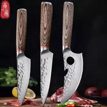 Нож для обвалки из нержавеющей стали. Кухонный нож ручной ковки с деревянной ручкой. Нож для мясника. Нож для резки мяса. Нож для резки рыбы. Бытовые кухонные аксессуары. 1pcs