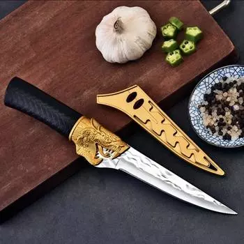 Нож для обвалки из нержавеющей стали, острый многоцелевой кухонный нож, уличный нож для резки мяса 1pcs with lid