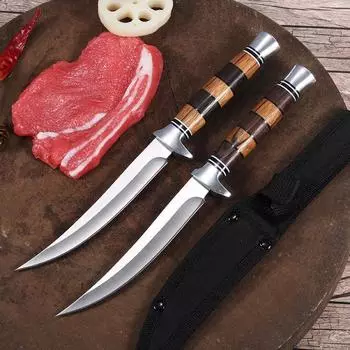 Нож для обвалки из нержавеющей стали, ручной нож для мяса в стиле ретро, монгольский обеденный нож с чехлом для ножа