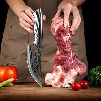 Нож для обвалки из нержавеющей стали с лазерным узором из дамасской стали Кухонный нож из нержавеющей стали Кованый нож для обвалки Маленький ятаган Нож для мяса Boning knife