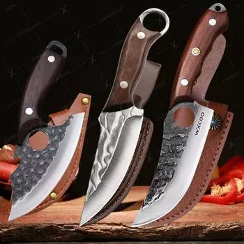 Нож для обвалки мяса ручной ковки из утолщенной нержавеющей стали для ножа мясника бытовой кухонный нож тесак для мяса инструменты для приготовления пищи 3 pcs