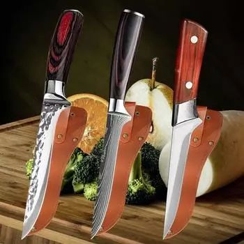 Нож для обвалки мяса с лазерным узором, раздельный нож для рыбы из нержавеющей стали, нож для очистки домашней кухни, нож для мяса, нож для овощей и фруктов 3pcs