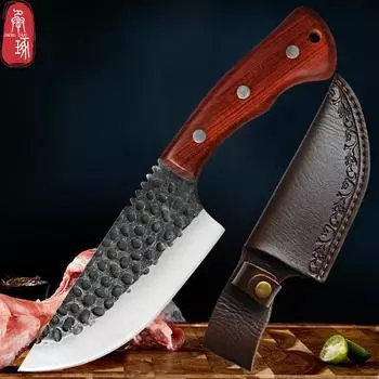 Нож для обвалки с ручкой из цельного дерева для убоя свиней, крупного рогатого скота и овец, острый нож для нарезки, кухонный нож из нержавеющей стали