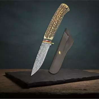 Нож для отдыха на природе Дамаск с узорчатой рукояткой из имитации кости для нарезки мяса Нож для мяса Внутренней Монголии Прямой нож D3