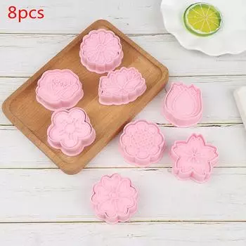 Нож для печенья, 8 шт./компл., пластиковые 3D формы в форме цветка, мультяшные прессованные формы для печенья