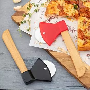 Нож для пиццы Axe, прочное лезвие из нержавеющей стали с удобной бамбуковой ручкой, инновационный резак для выпечки, небольшой кухонный инструмент красный