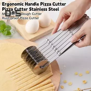 Нож для пиццы из нержавеющей стали с несколькими колесами и эргономичной ручкой. Подходит для использования на кухне, в пекарне. Необходим для выпечки, пиццы, теста, тортов. A