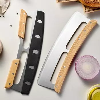 Нож для пиццы из нержавеющей стали с деревянной ручкой, нож для раскатки пиццы с защитной крышкой, полукруглый нож для пиццы, кухонные инструменты для выпечки