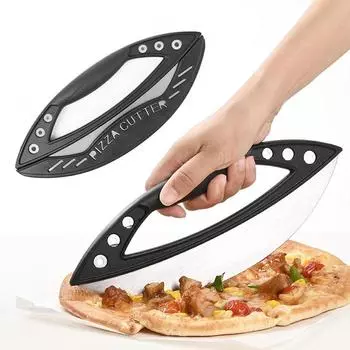 Нож для пиццы Rocker с нескользящей ручкой и защитным чехлом 12-дюймовый острый нож для пиццы из нержавеющей стали с колесами для кухни чёрный