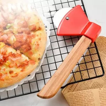 Нож для пиццы с деревянной ручкой, топор из нержавеющей стали, вращающееся лезвие, домашний кухонный инструмент для резки одного колеса, вафель, печенья, тортов красный