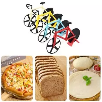 Нож для пиццы в форме велосипеда, нелипкий, острый, с двойным колесом, лезвие из нержавеющей стали, многофункциональный роликовый нож для теста, блинов, кухонные принадлежности, кухонные принадлежности красный