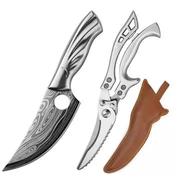 Нож для разделки мяса из нержавеющей стали, нож для разделки мяса с узором «дамасская сталь», кухонные ножницы, ножницы для костей