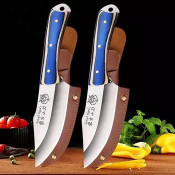 Нож для разделки мяса из нержавеющей стали, монгольский нож, нож для нарезки фруктов, деревянная ручка, мясницкий нож, кованый нож, кухонный нож