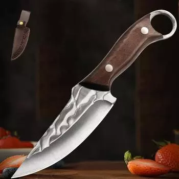 Нож для разделки мяса из высокоуглеродистой стали, нож для разделки мяса, ручной работы, кованый кухонный нож для овощей и фруктов WITH COVER