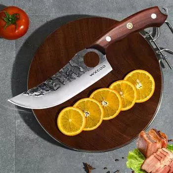 Нож для разделки свиней Ring Sharp из нержавеющей стали, выкованный вручную, с рисунком молотка, для разделки и снятия шкуры со свиней with cover